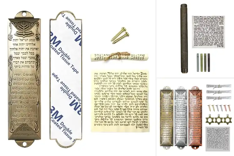 Detailed view of Best Brass Mezuzah Case With Scroll Set