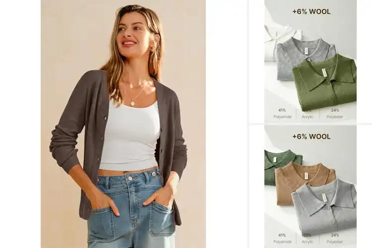 Detailed view of Best Lightweight Wool Blend Cardigan